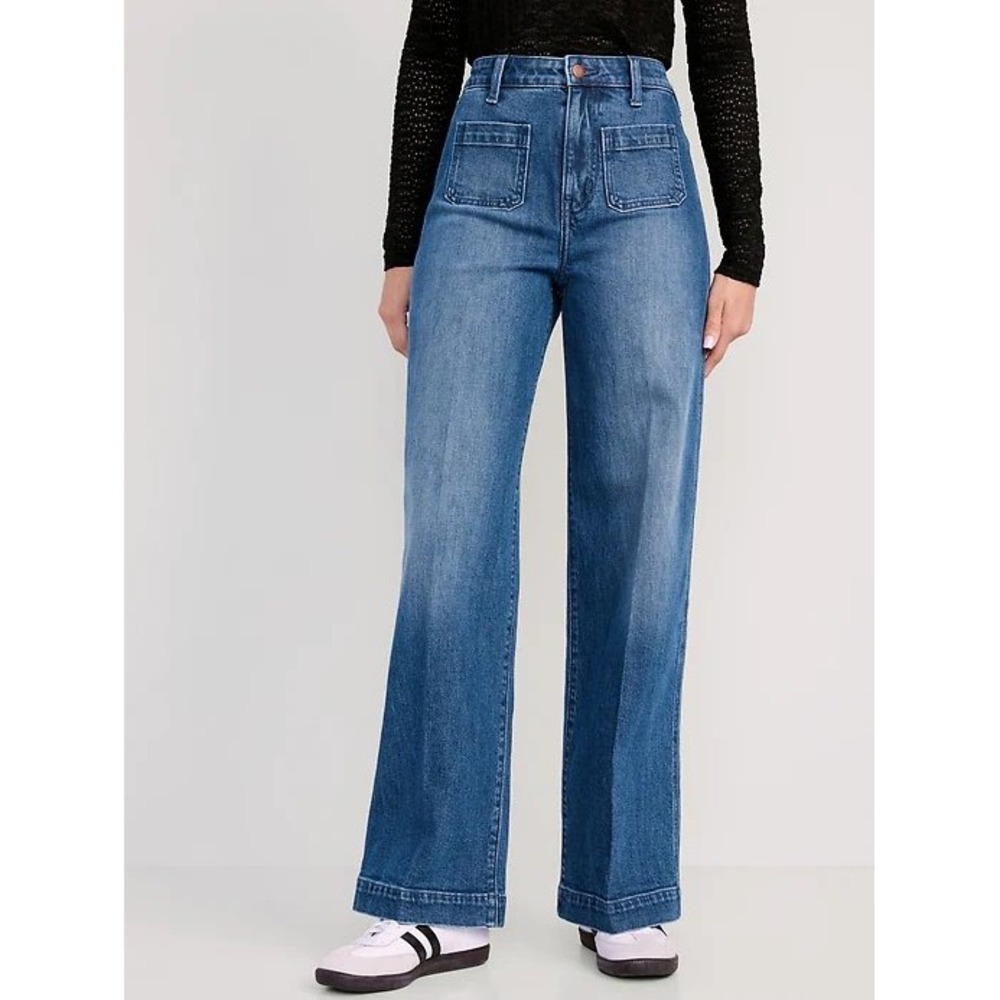 Old Navy Womens 12 Extra High Rise Wide Leg Patch Pocket Jeans Medium Wash 32x33